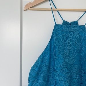 NBD Revolve Turquoise Lace Tie Back Mini Dress